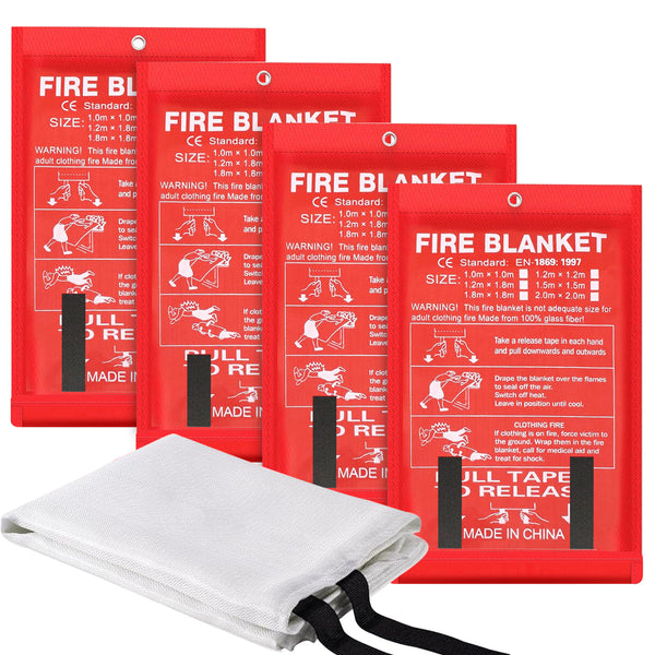 Fire Blanket Emergency for Home and Kitchen - WETENE Emergency Fire Retardant Blankets for Kitchen, Fireproof Blanket for Camping, Grill, Car, Office, Warehouse, School, Picnic, Fireplace 4pcs